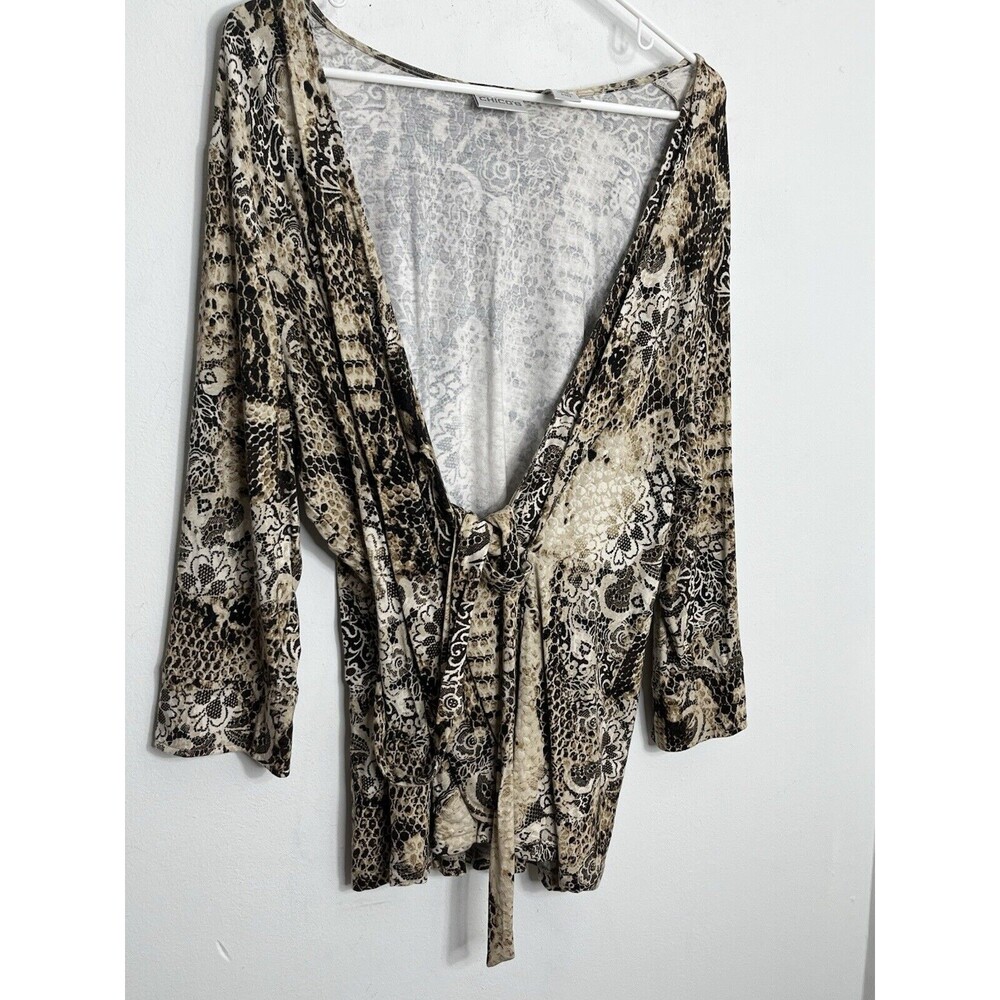 Chicos Snake Print Lace Art Tie Blouse sz 3 / 16 XL (11)